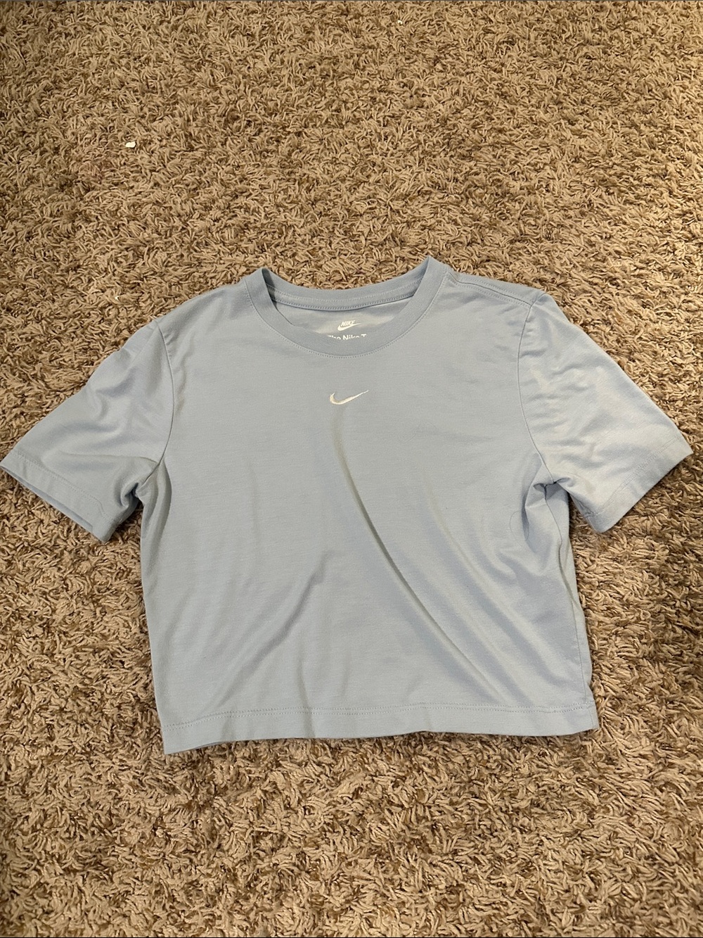 Nike Light Blue Cropped Crewneck Performance Top